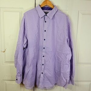 Claiborne Mens Stretch Dress Shirt 2XL Purple White Geometric Long Sleeve